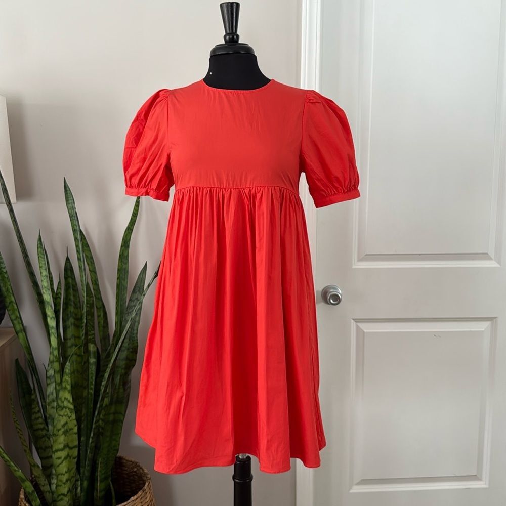 English Factory Women's Red Puff Short Sleeve Babydoll Dress - Picture 2 of 6